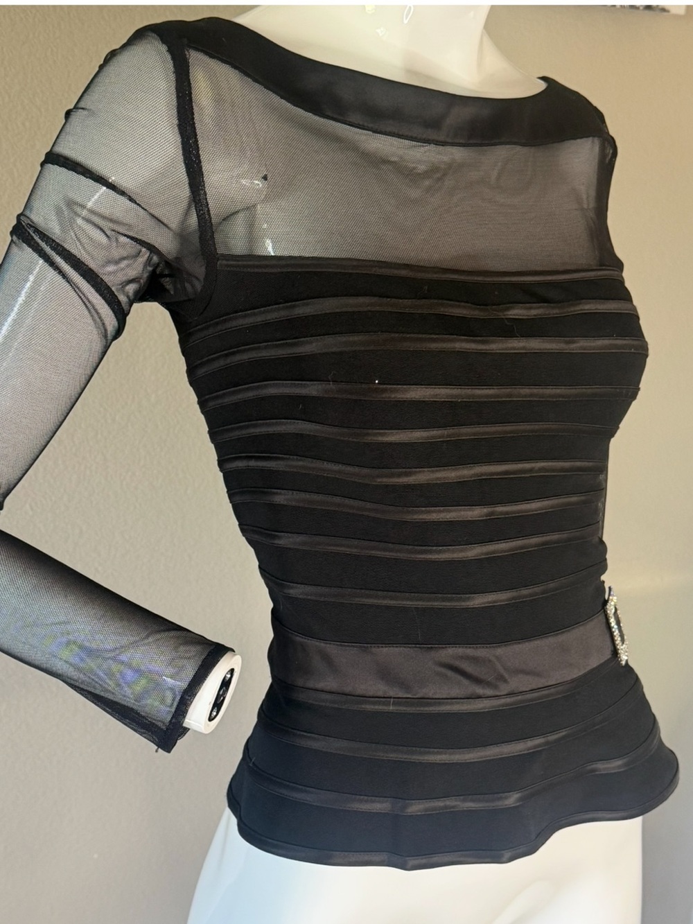 Victor Costa Black Sheer Rhinestone Fitted Top 6